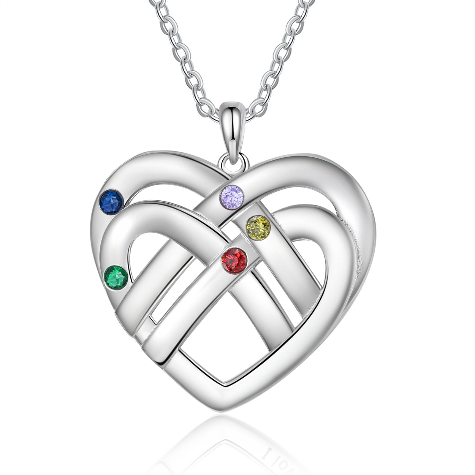 5 Names - Personalized Double Layer Heart Necklace with Custom Name and Birthstone, As a Mother's Day Gift for Mom