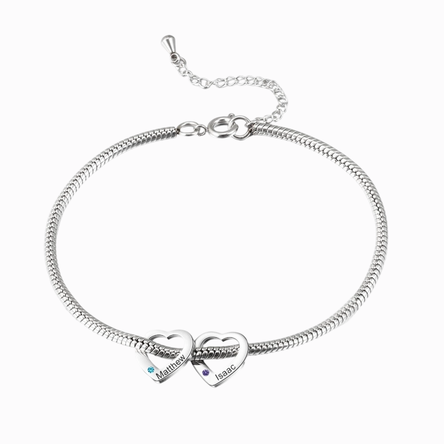 Personalized Anklet Bracelet for Women With Engraved 1 Name And Birthstone Heart Shaped Charm  - Mother's Day Gift for Mom