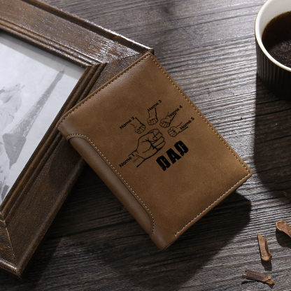 5 Names - Personalized Leather Men's Wallet Custom Text Wallet for Dad