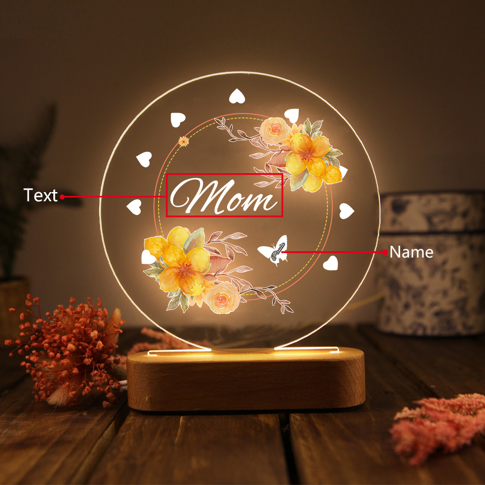 1 Name-Personalized Home Night Light Customized Family Member Names with LED Lighting Bedroom Decor for Mom
