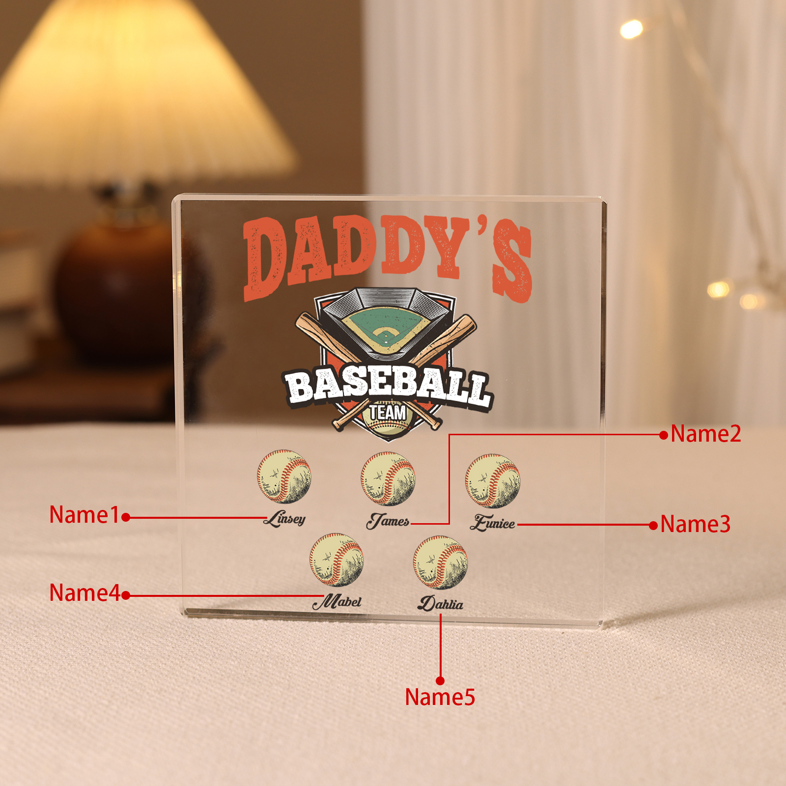 5 Names - Personalized Baseball Acrylic Keepsake Customized Name Acrylic Plaque Decoration Father's Day Gift for Dad