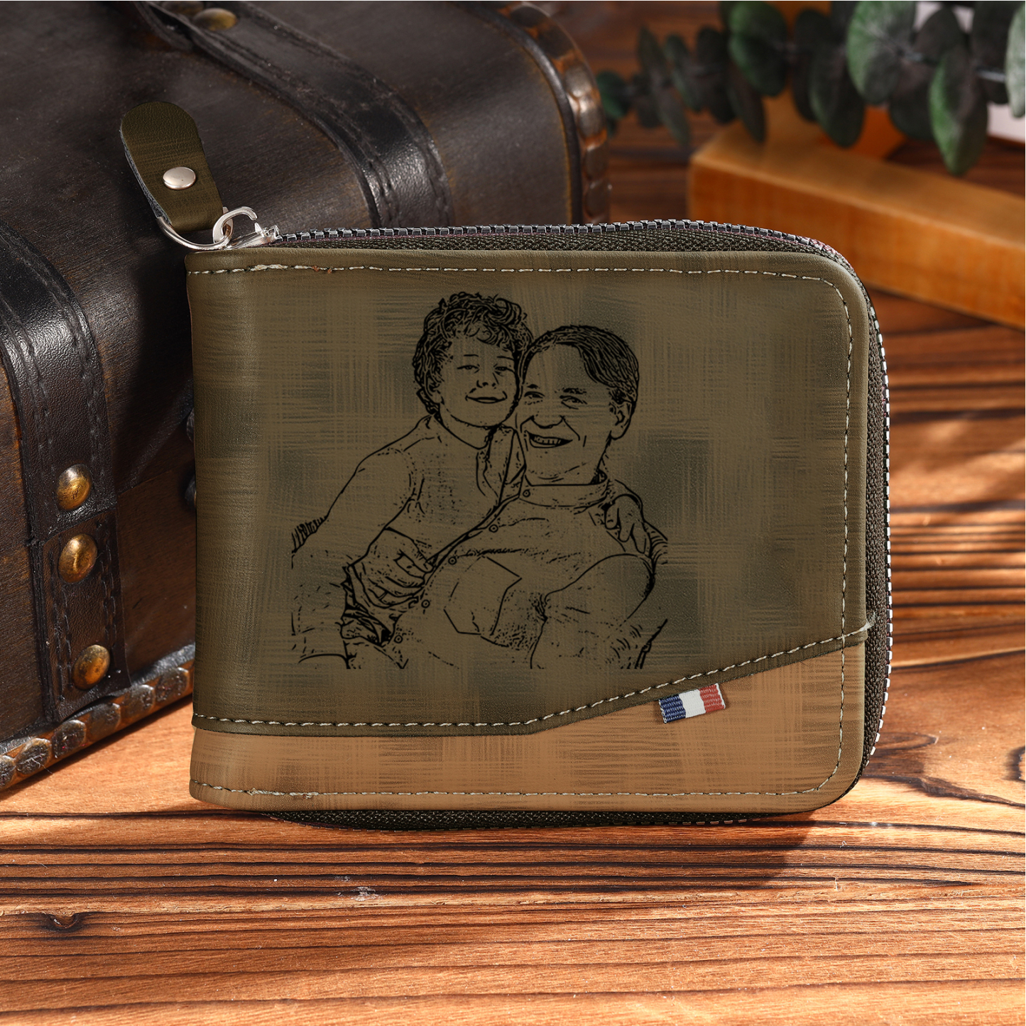 6 Names - Personalized Photo Custom Leather Men's Zipper Wallet as a Father's Day Gift for Dad