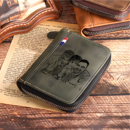 6 Names - Personalized Photo Text Custom Leather Men's Wallet Custom Name Zipper Wallet for Dad