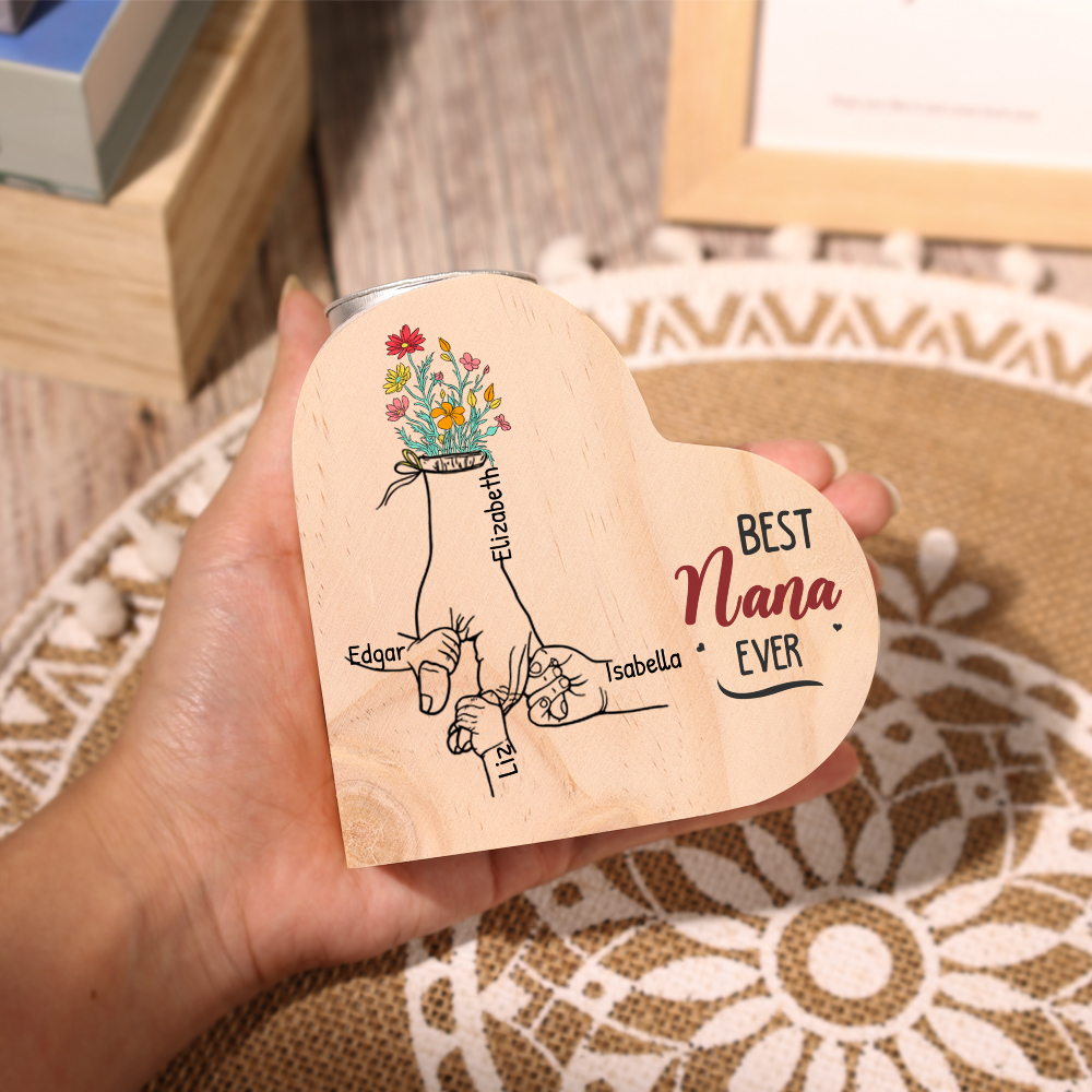 Personalized Flower Tree Heart-Shaped Candle Holder Set with Gift Box Customizable 1-6 Names Mother's Day Gift for Mom