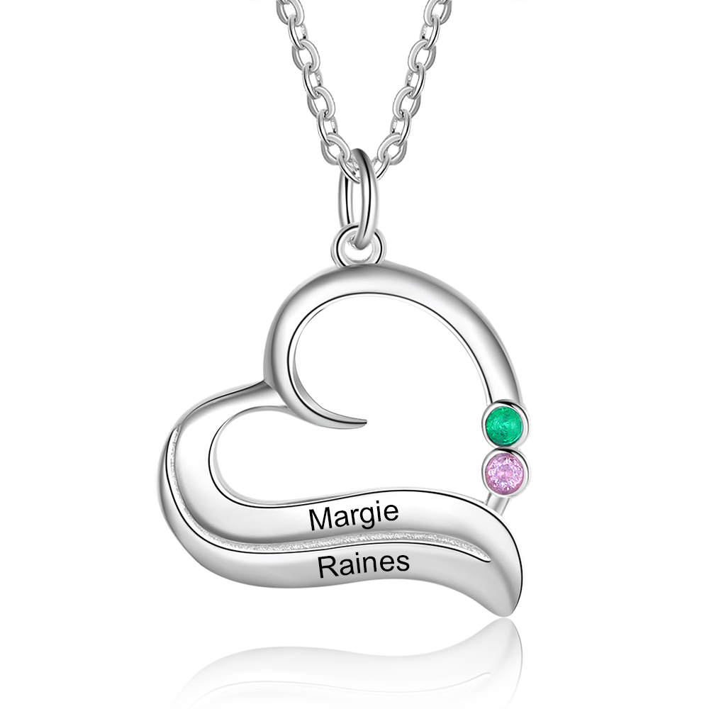 2 Names-Personalized Special Heart Necklace with Birthstone and Name for Her