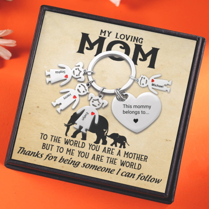 Mother's Day Gifts Personalized Heart Keychain With 4 Kid Charms "This Mommy Belongs to" For Her