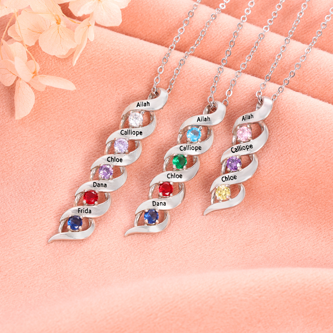 9 Names-Customized Necklace Cascading Pendant with 9 Birthstones Engraving 9 Names Gifts for Her