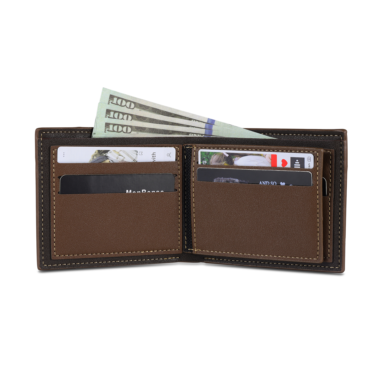 4 Names - Personalized Photo Custom Leather Men's Folding Wallet as a Father's Day Gift for Dad
