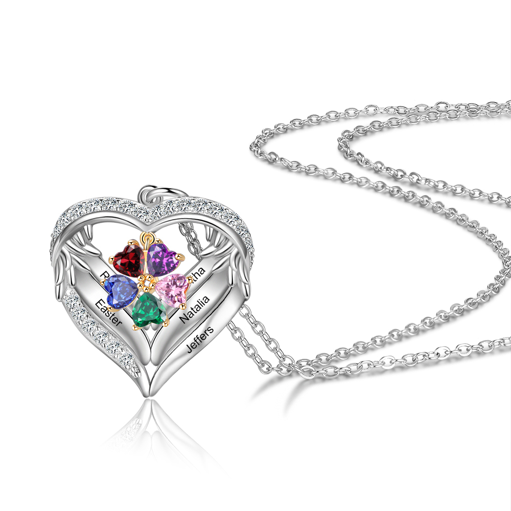 925 Sterling Silver 5 Birthstones heart Necklace