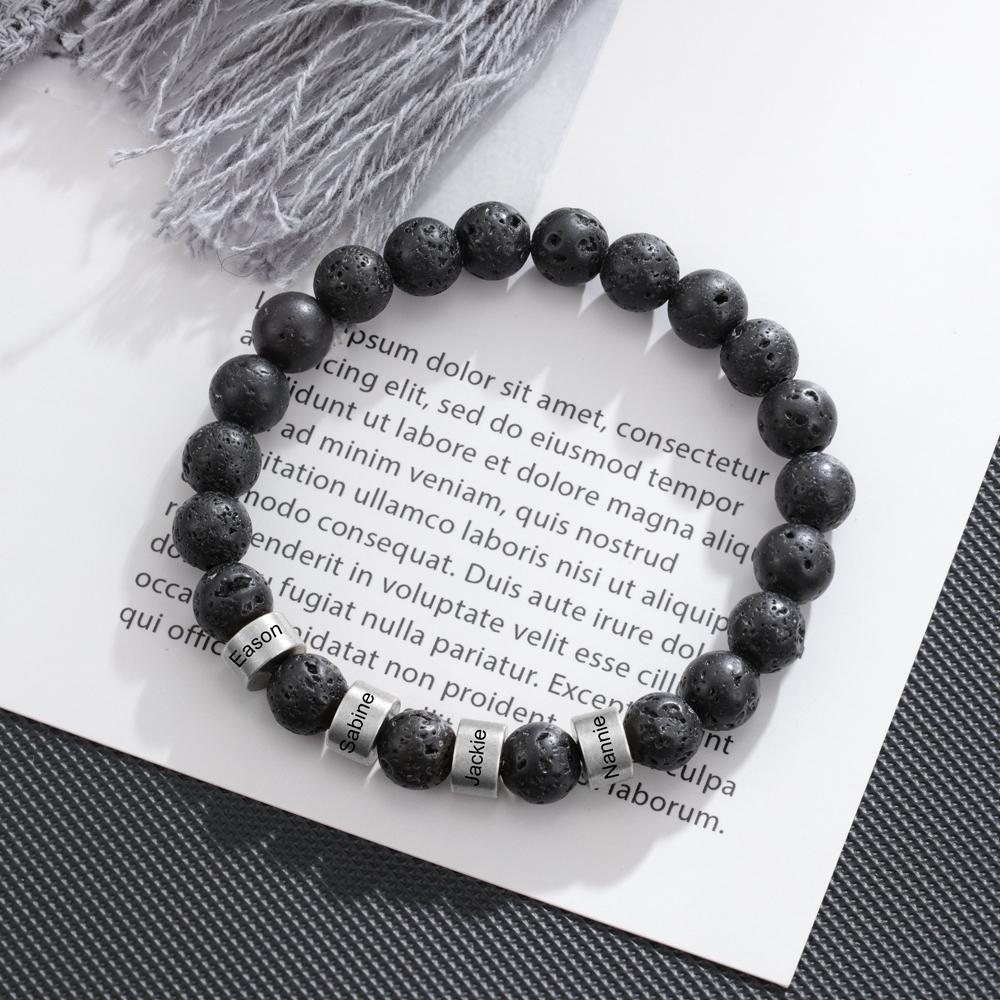 Black Lava Rock Beaded Bracelet Men Bracelet Custom 4 Names Gift for Him