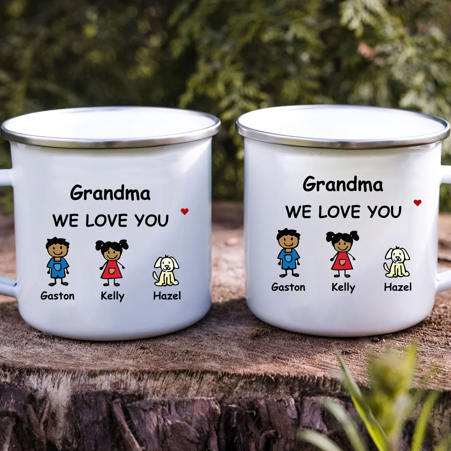 Personalized Enamel Cup Grandma We Love You Gift with Cartoon Characters Pets | Jessemade