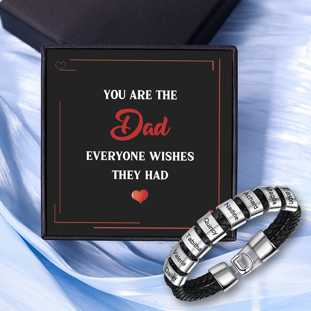 8 Names Personalized Braided Leather Bracelet Engraving Men's Bracelet Gift for Dad