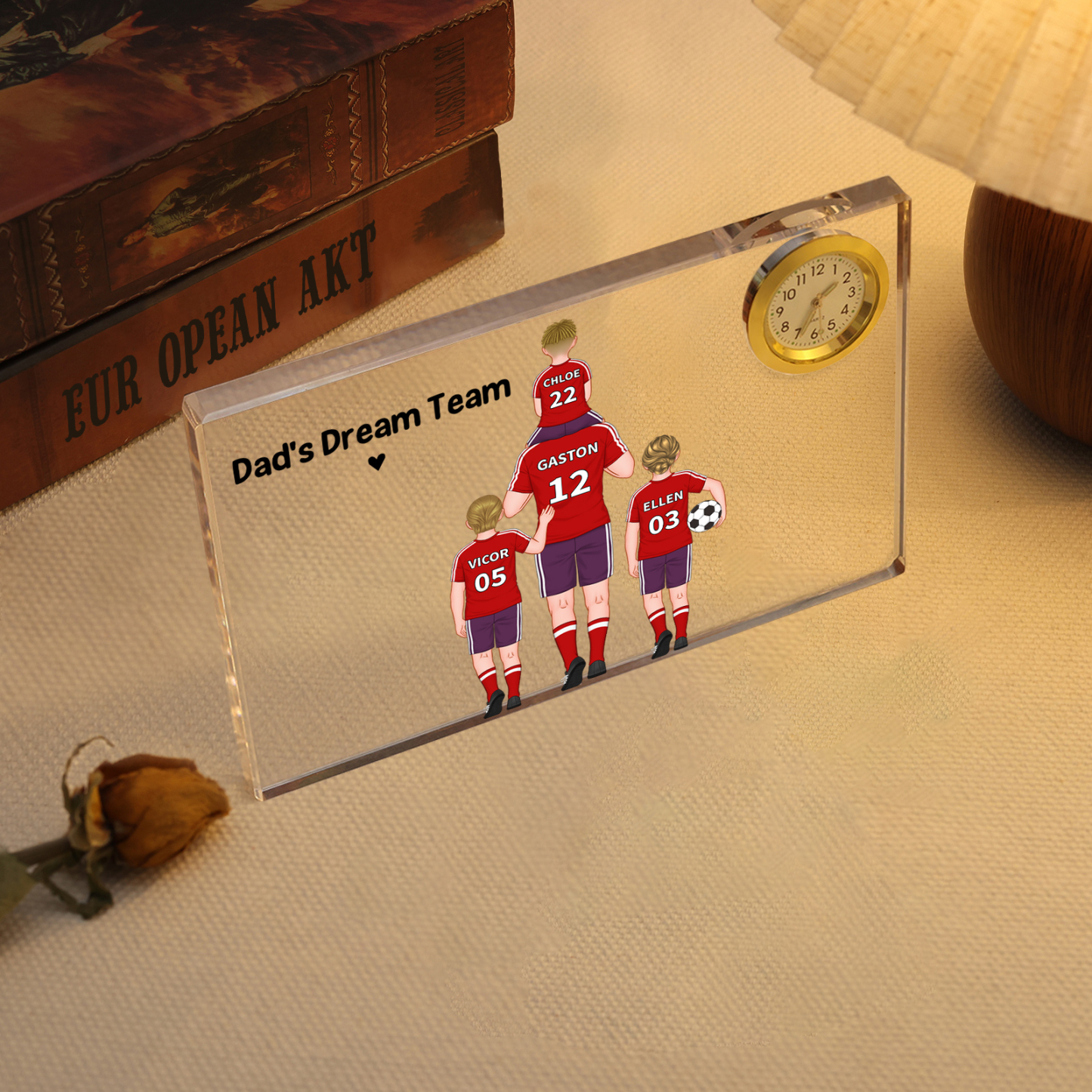 For My Dad - Rectangular Acrylic Plaque 2-9 Personalized Names and 1 Text, with Clock Dad's Football Team