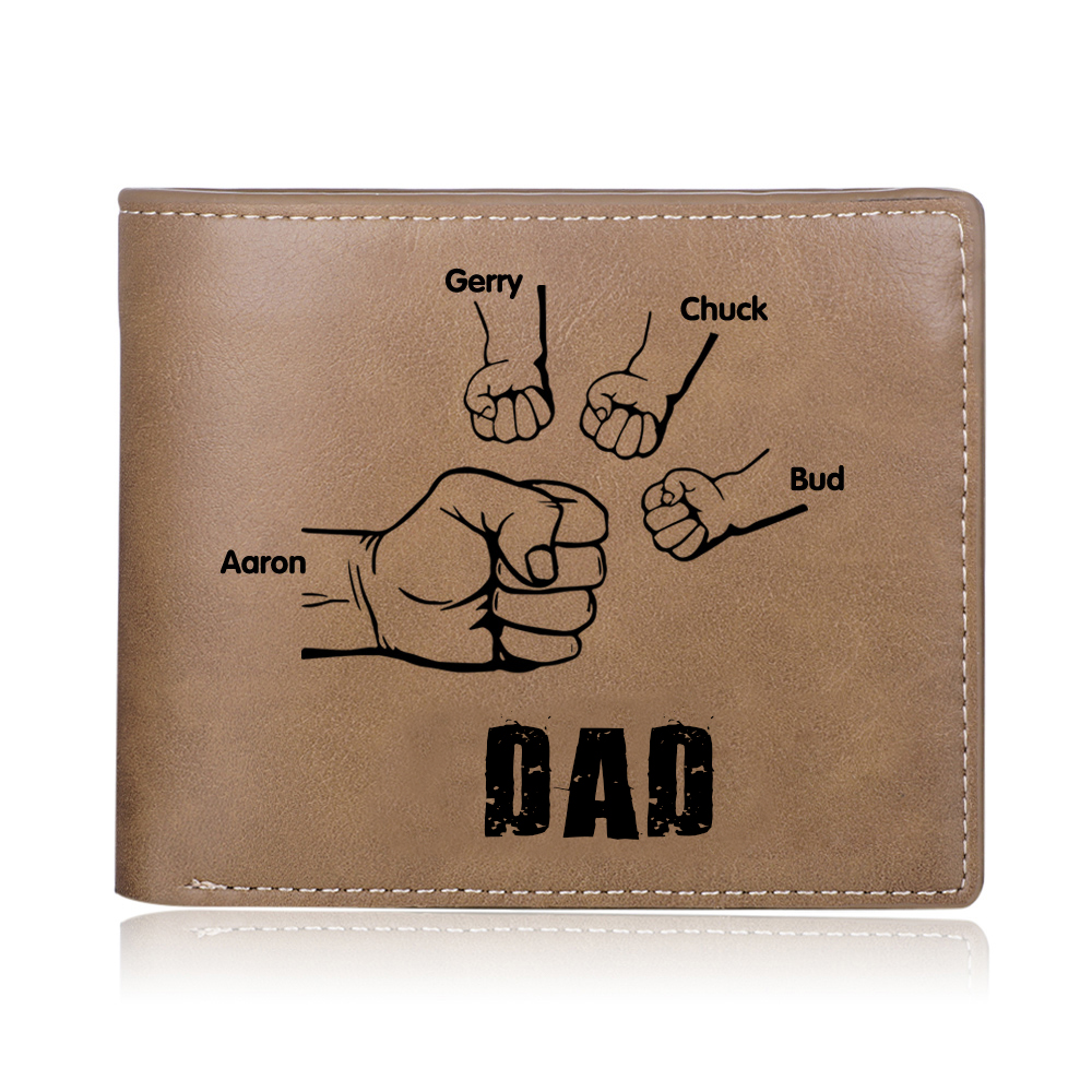 4 Names - Personalized Fist Style Leather Men's Wallet Custom Photo Wallet for Dad