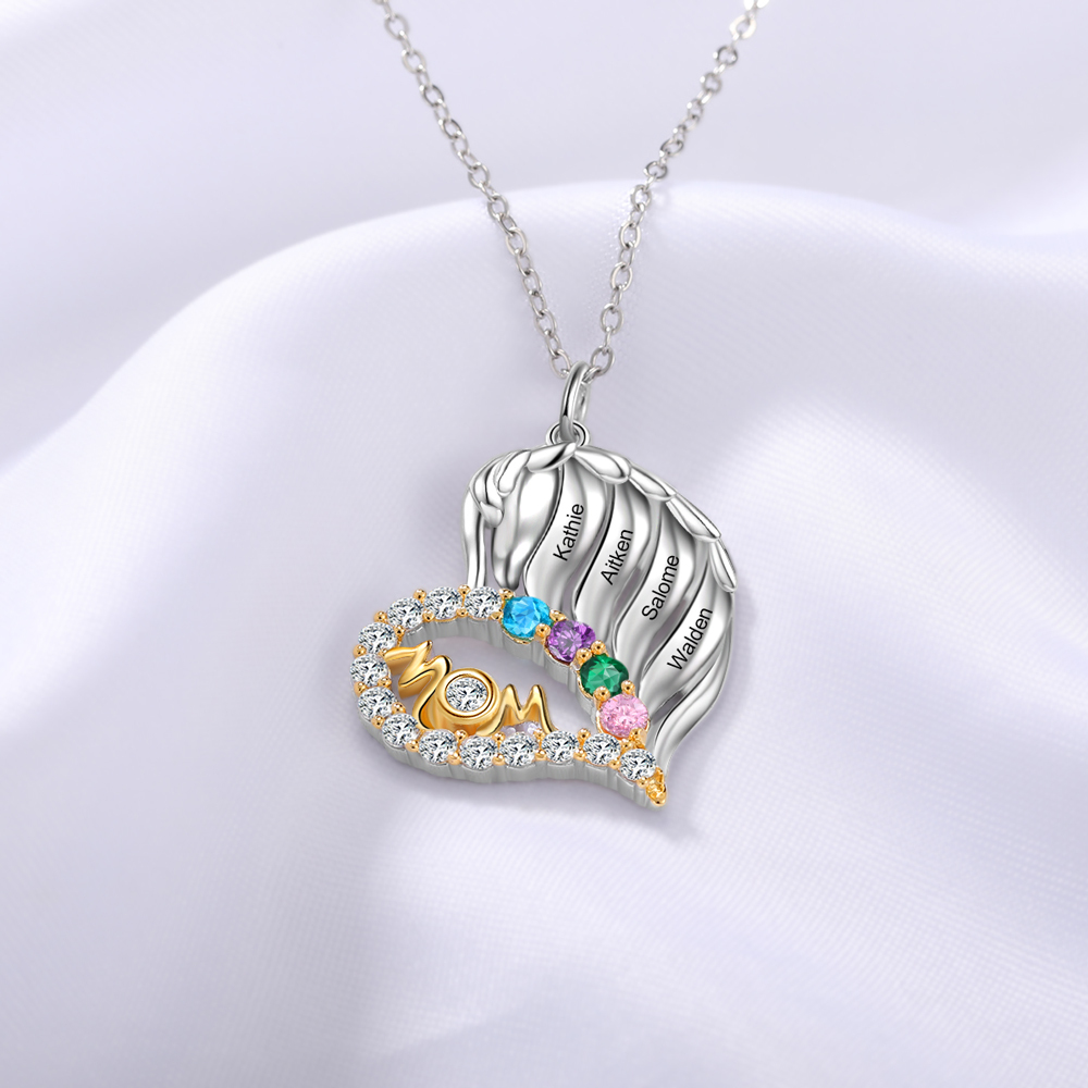 4 Names-Personalized Hearts Necklace Custom Birthstone Necklace Wonderful Gifts for Mom