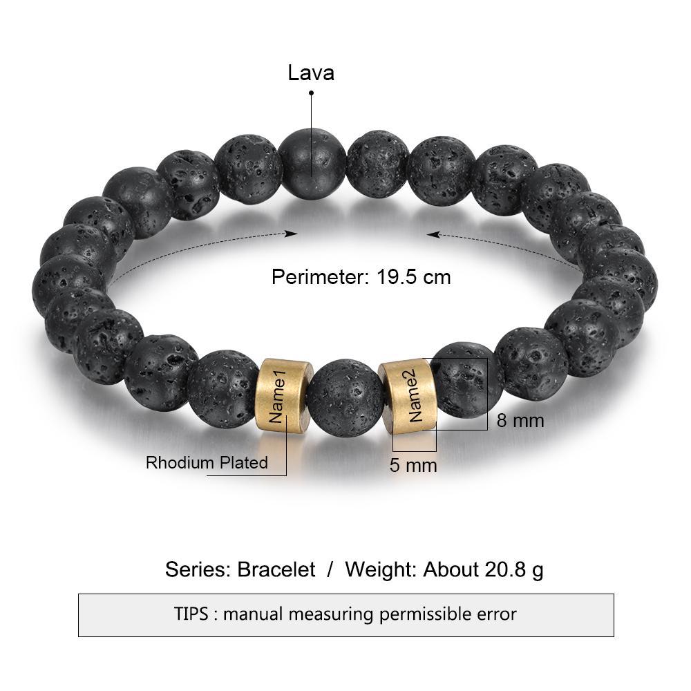 Black Lava Rock Beaded Bracelet Men Bracelet Personalized with Name Gift For Him