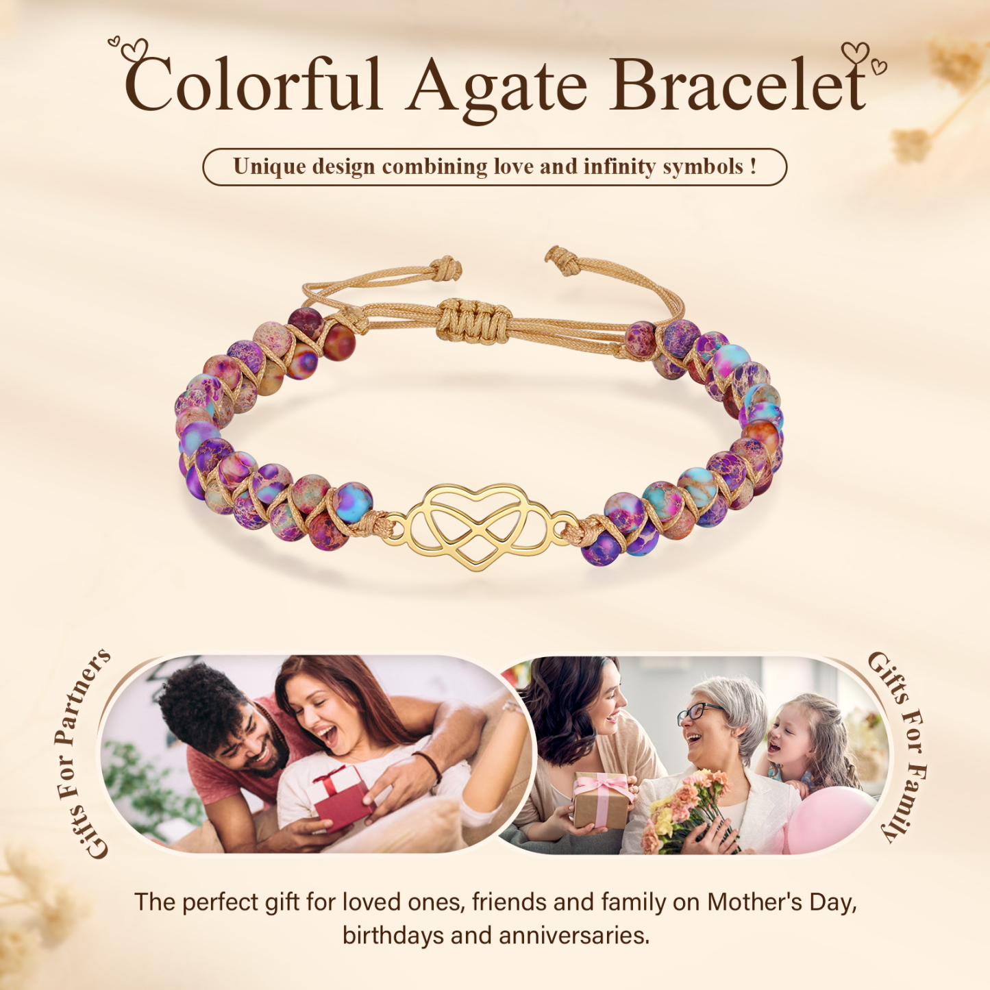 Infinity Heart Bracelet Adjustable Bracelet Gifts for Her - Grandma and Granddaughter Connected Forever