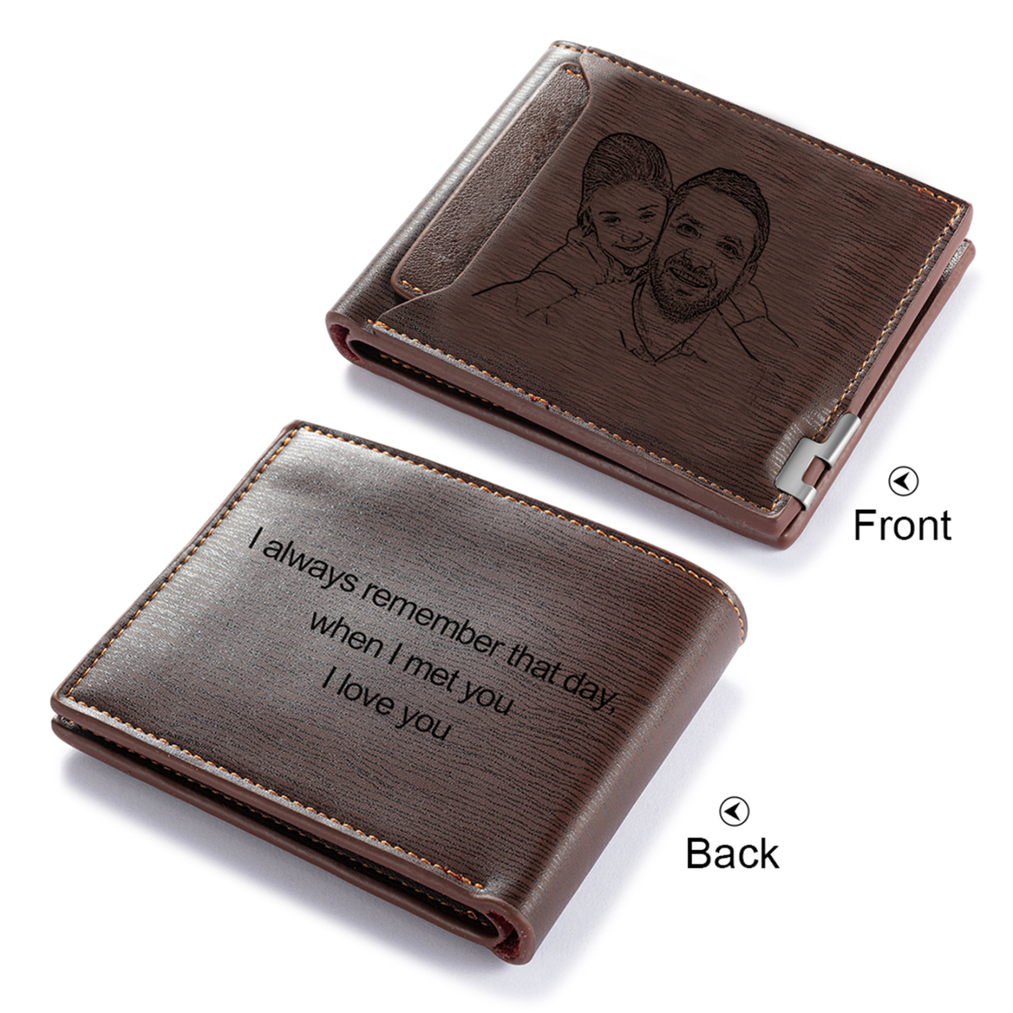 Personalized Leather Wallet Gift Box Set with Keychain Customizable 2 Photo, Name and 3 Text Wallet Gift for Him