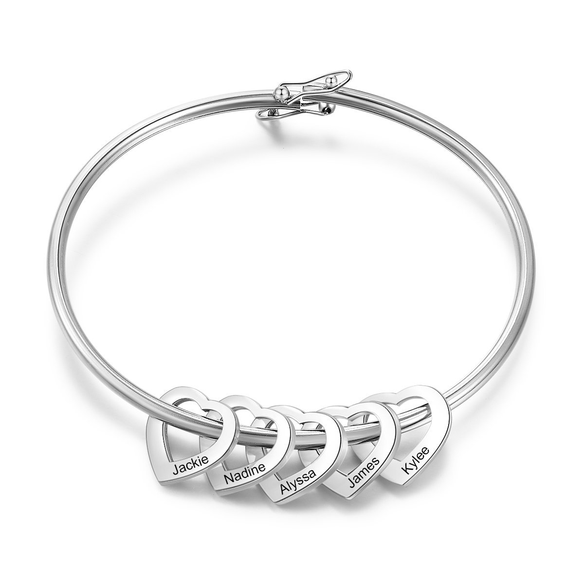 Custom Engraved 5 Names Heart Charms Prsonalised Bangle Bracelet for W