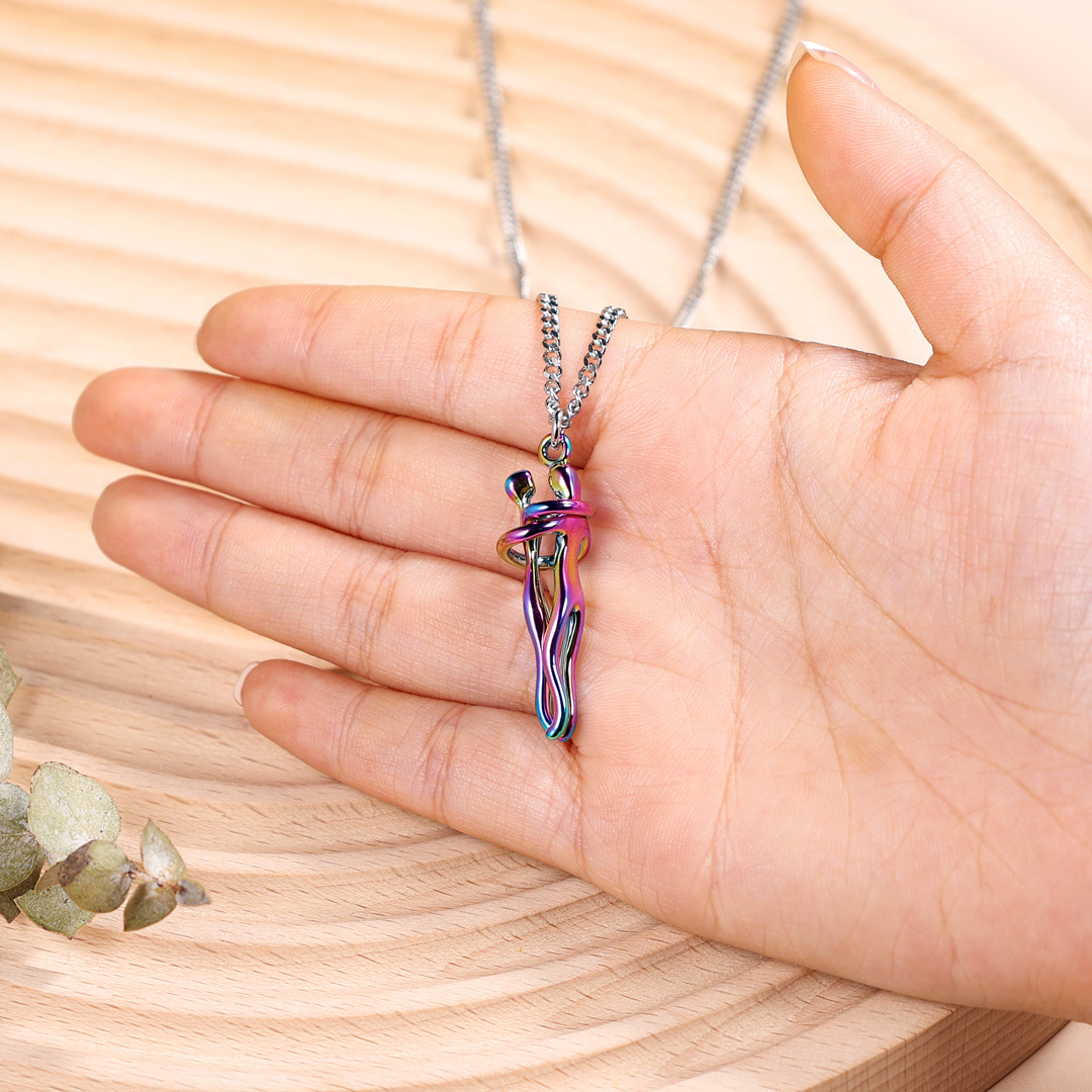 For Husband - Couple Hug Necklace Memorial Gifts " I want to hug you every day"