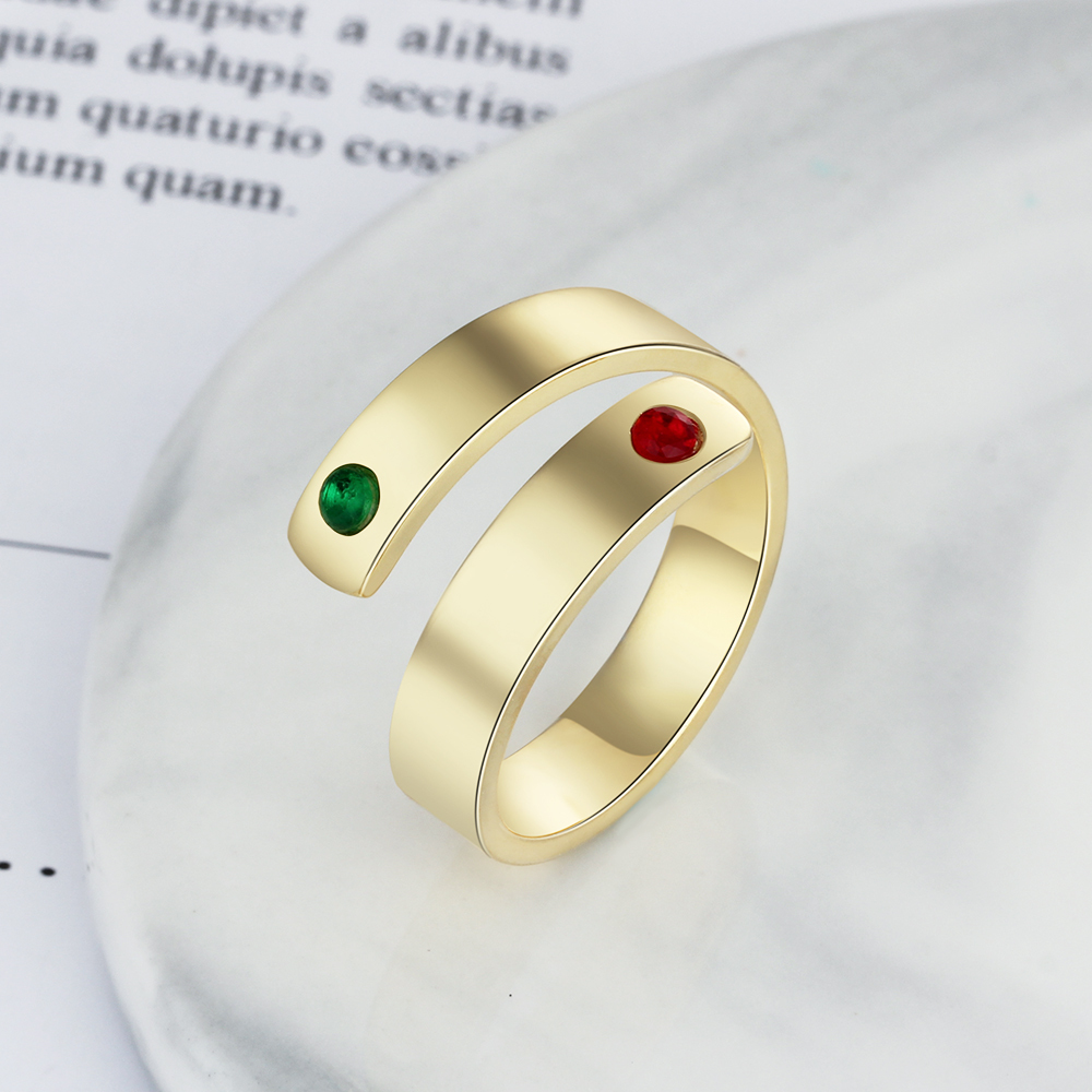 Personalized Ring With 2 Birthstones Engraved Names Ring Gift For Women