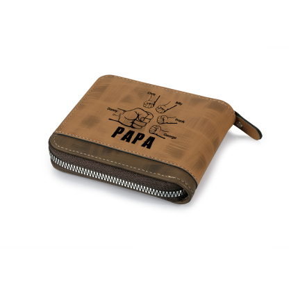 5-Names Personalized Leather Men's wallet With Card Slot Engraved With Name And Photo For Papa As a Father's Day Unique Gift