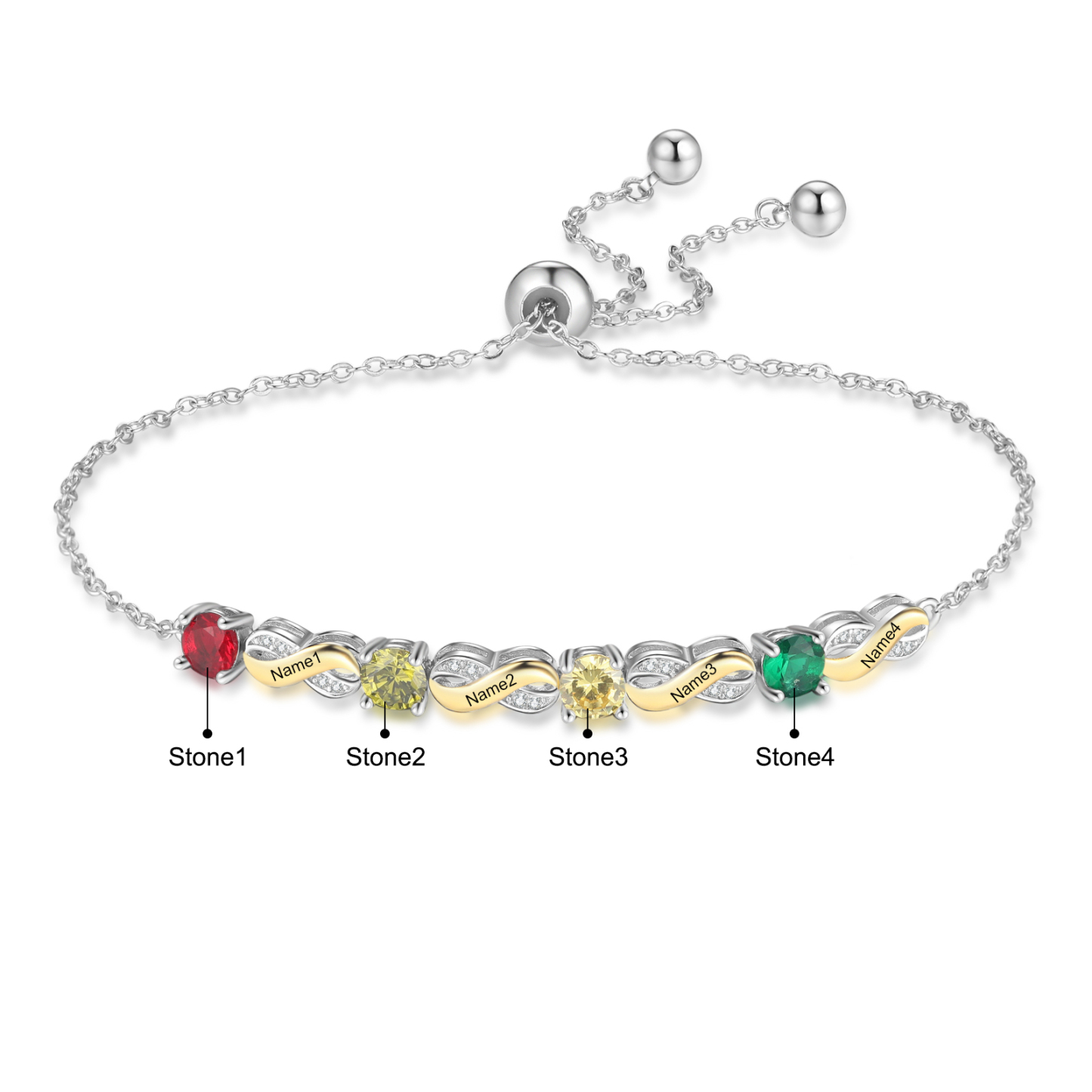 Mother & Family Bracelet with Birthstones Engrave 4 Names Infinity Bracelet Gifts for Her