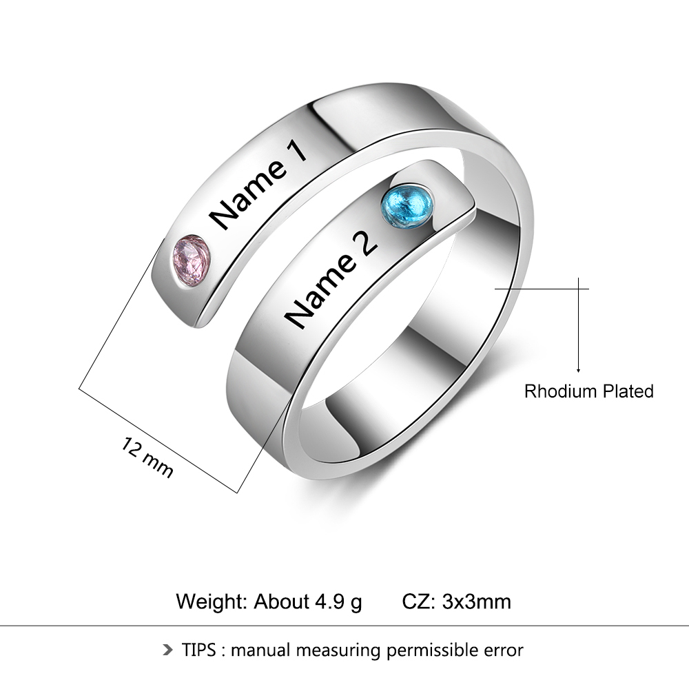 Personalized Ring With 2 Birthstones Engraved Names Ring Gift For Women