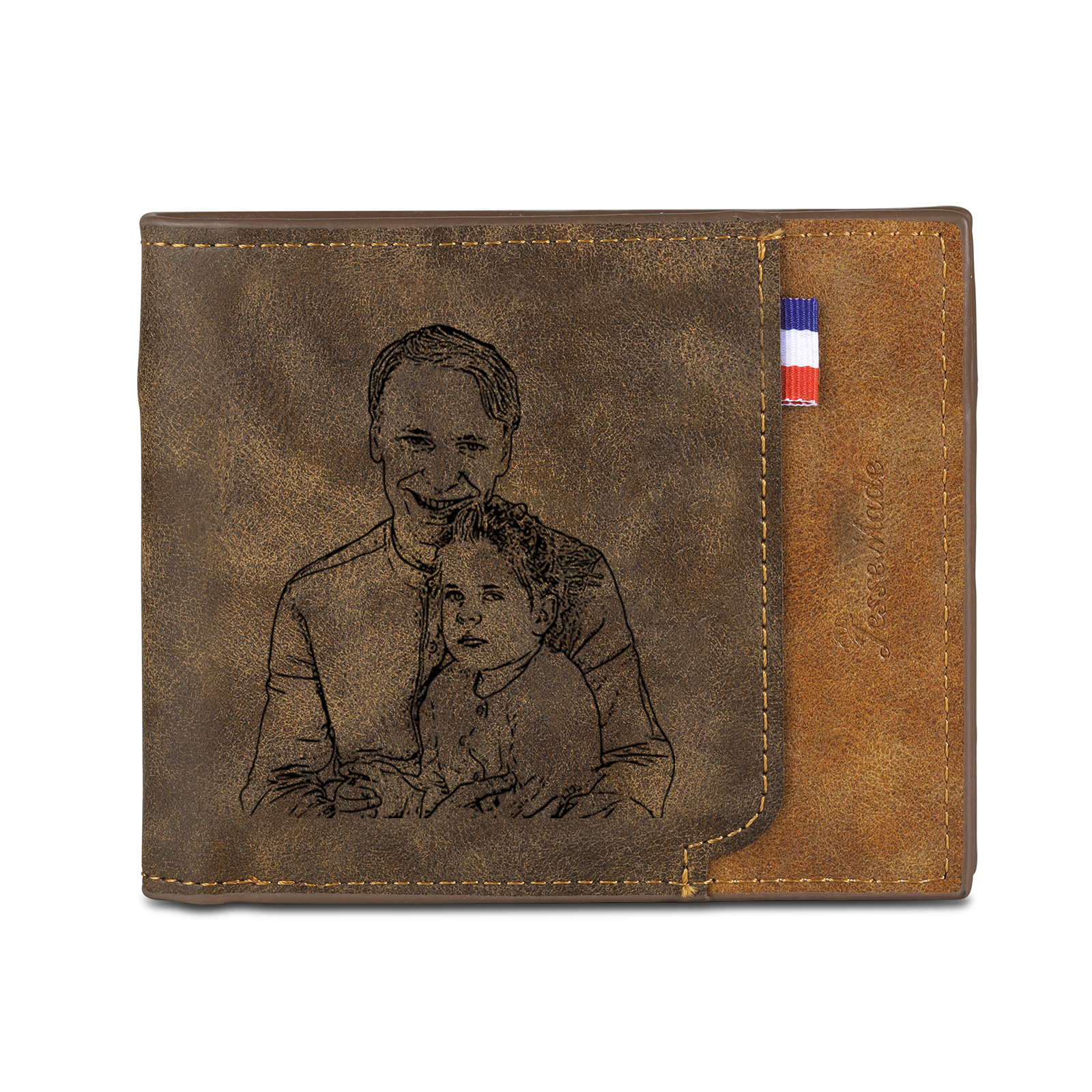 6 Names - Personalized Photo Custom Leather Men's Folding Wallet as a Father's Day Gift for Dad