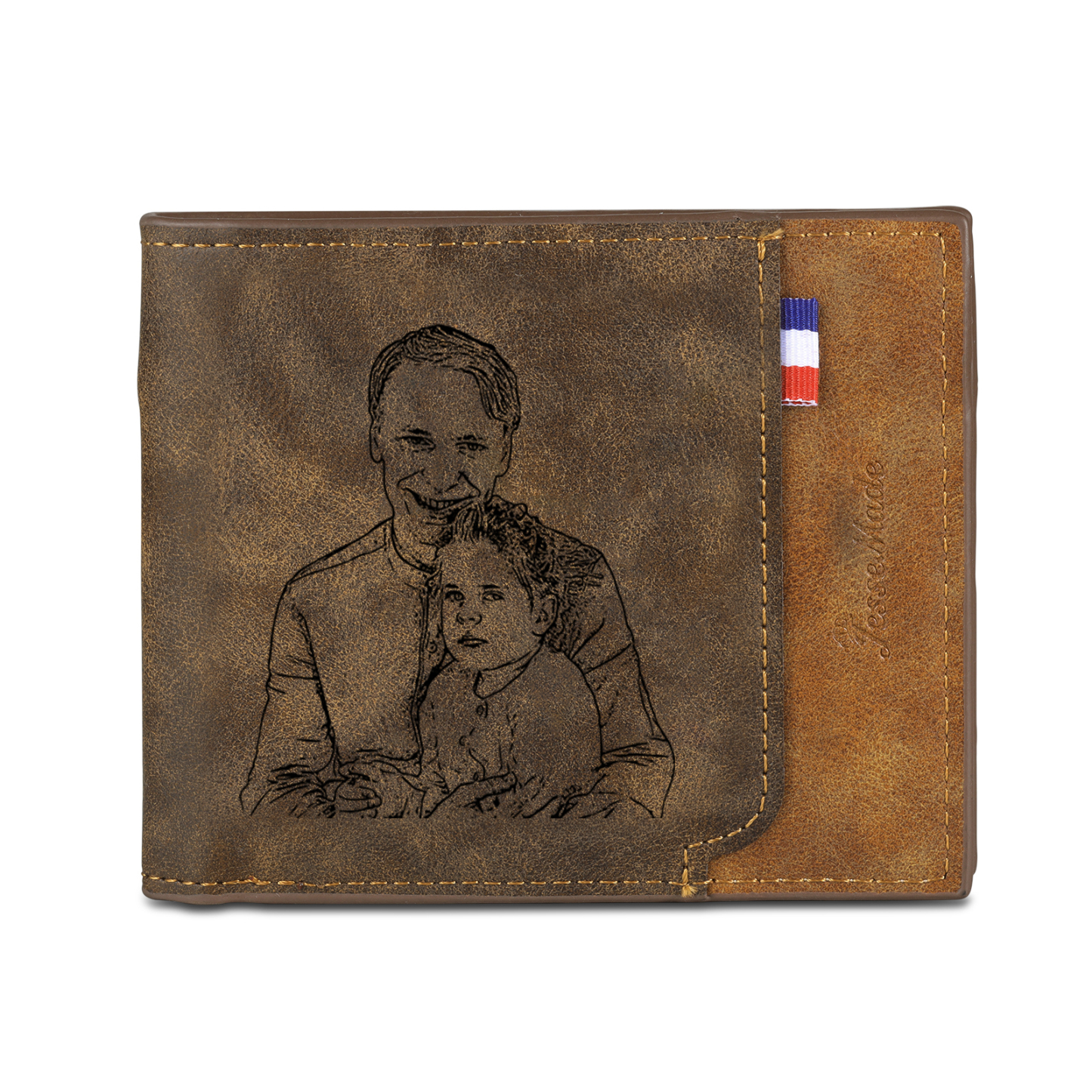 6 Names - Personalized Photo Custom Leather Men's Folding Wallet as a Father's Day Gift for Dad