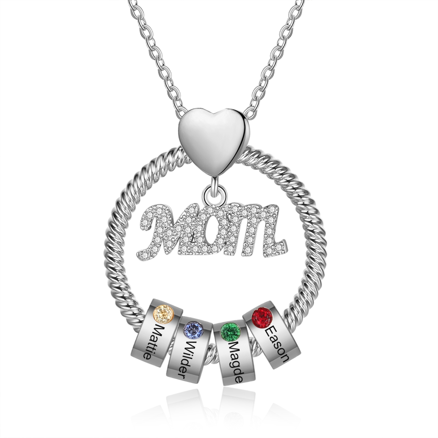 4 Names-Personalized Necklace With 4 Birthstones Engraved Names Gift For Mother