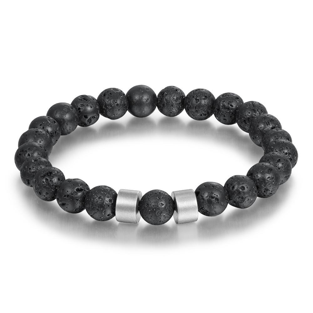 Black Lava Rock Beaded Bracelet Men Bracelet Personalized with Name Gift For Him
