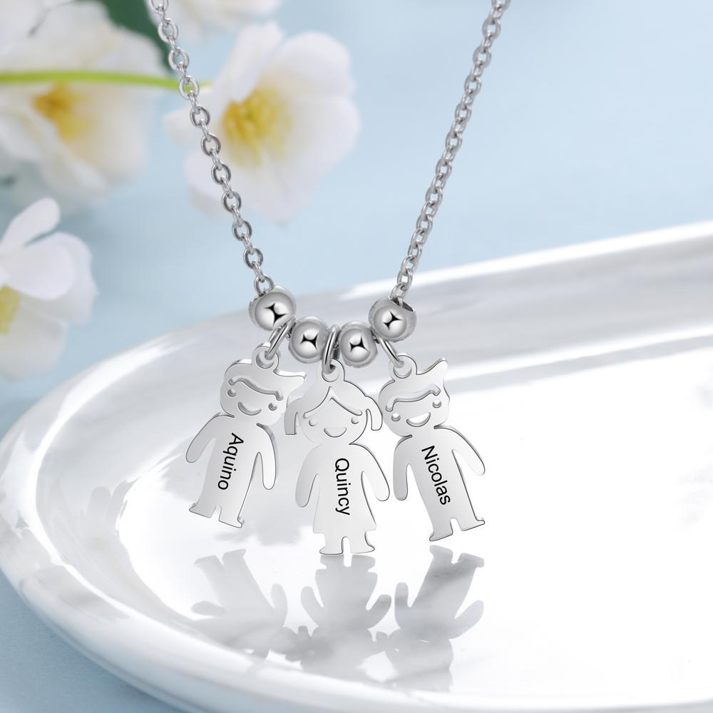 Personalized Kids Charm Necklace Engraved Names Gifts for Mother