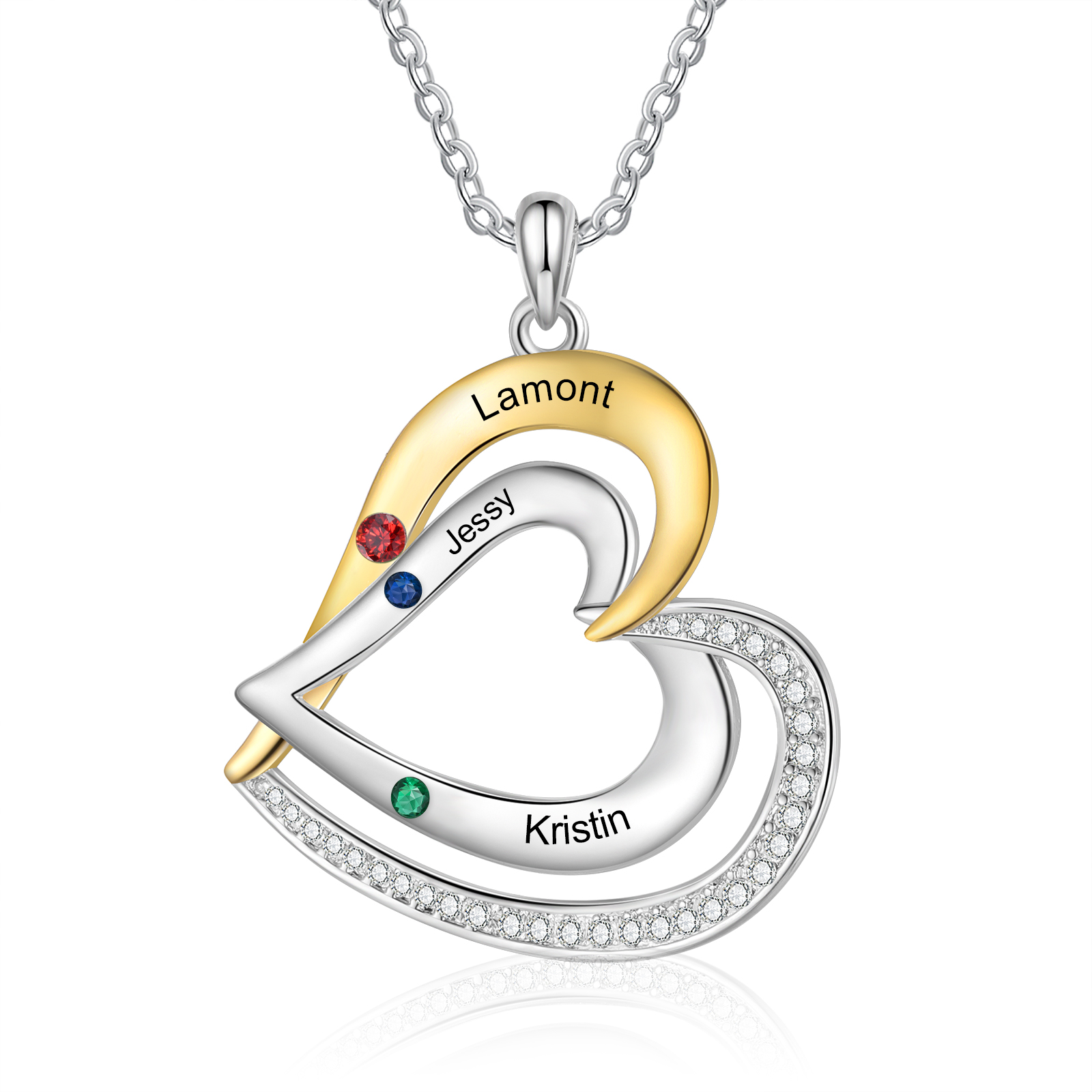 3 Names - Personalized Special Heart Necklace S925 Silver with Birthst
