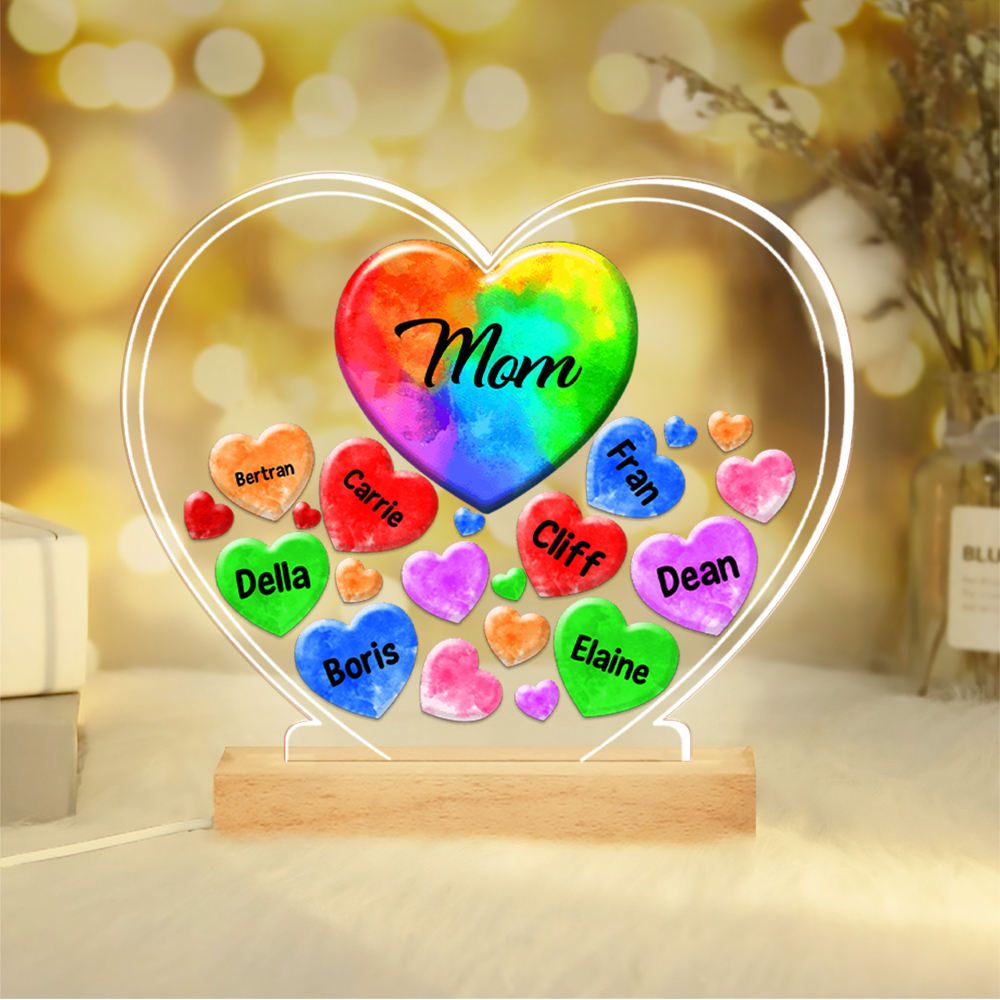 Personalized Customized 1-14 Names Colorful Love Style Home Night Light with Customized Text LED Light Family Gift for Mom