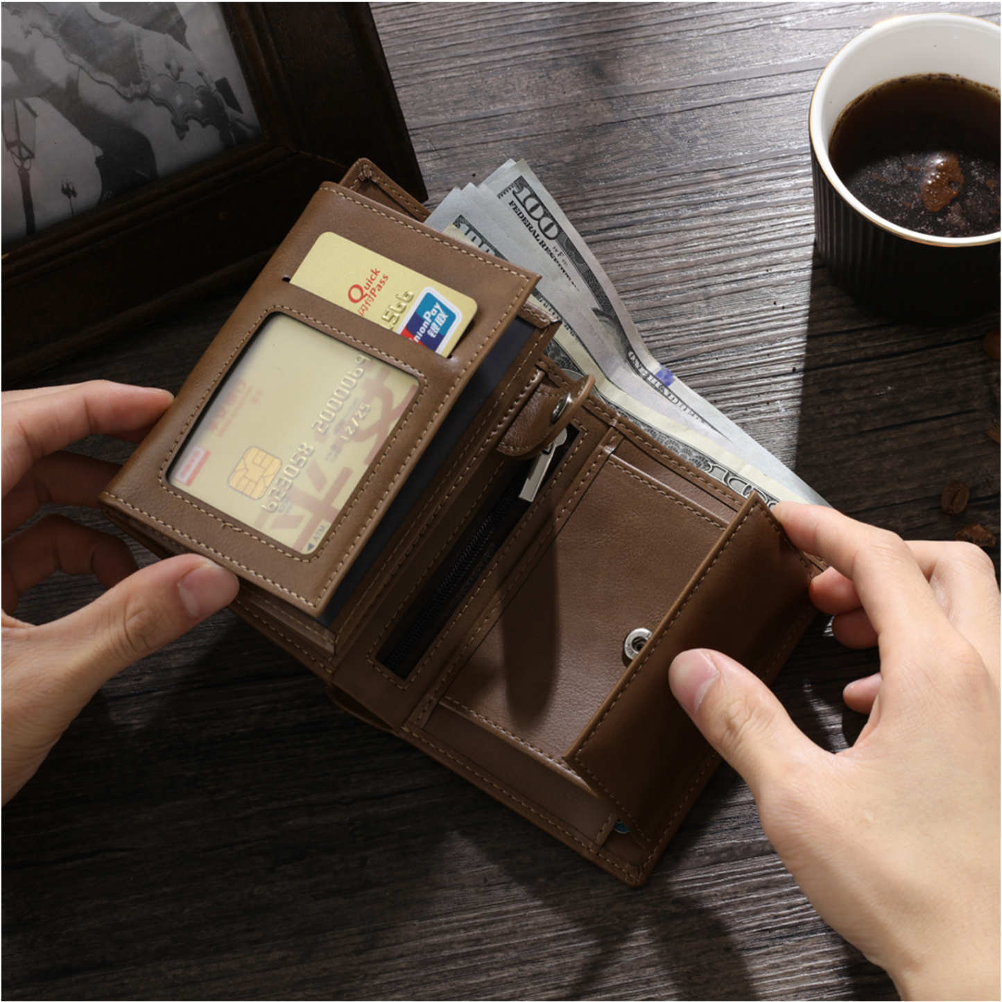 1 Name-Personalized Doll Customized Leather Men's Wallet Customized Name Folding Brown Wallet for Dad