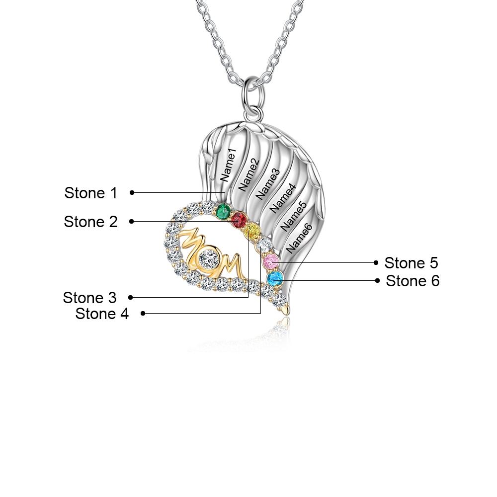 6 Names-Personalized Hearts Necklace Custom Birthstone Necklace Wonderful Gifts for Mom