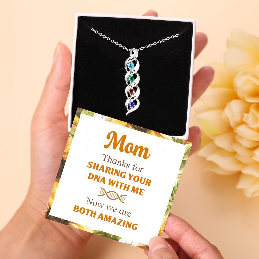 Mother DNA Necklace Personalized Family Necklace Engrave 2 Names & Birthstones Gifts For Her
