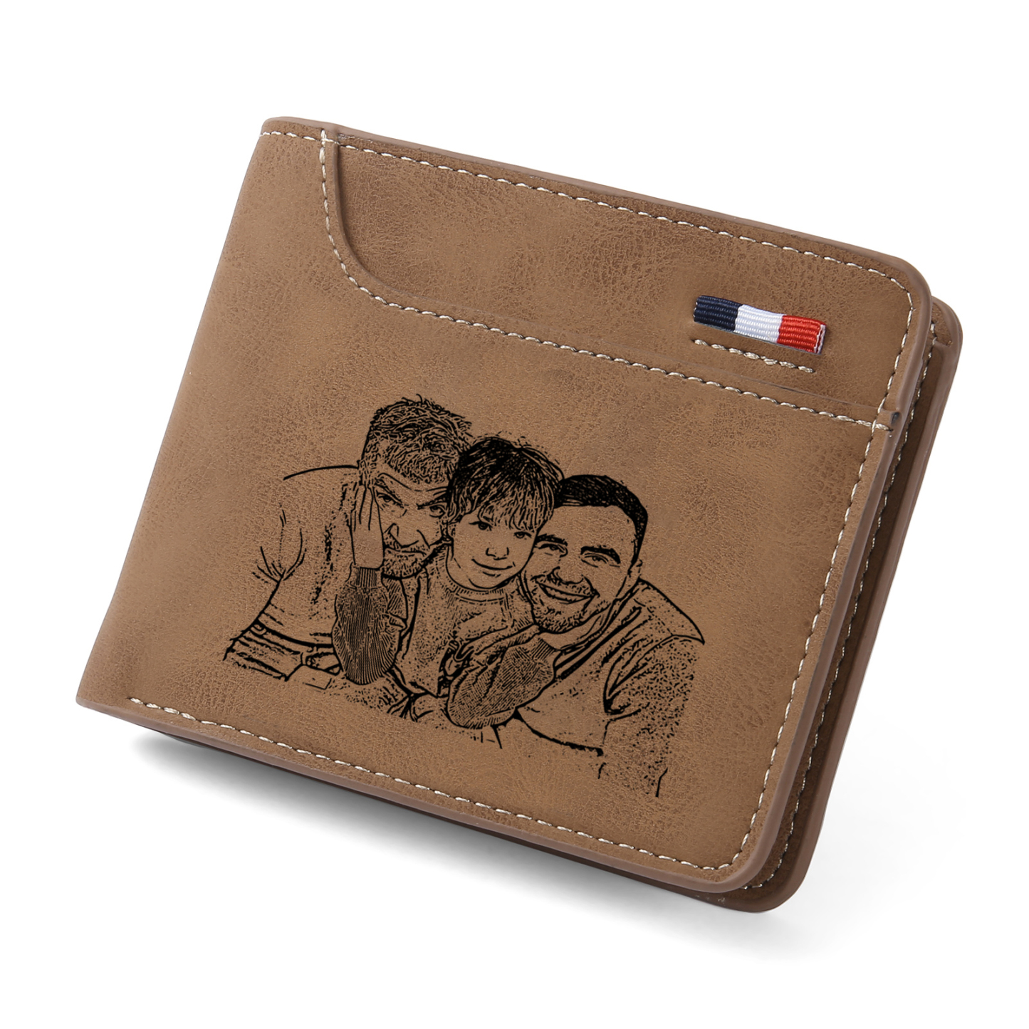 3-Names Personalized Leather Men's wallet With Card Slot Engraved With Name And Photo For Papa As a Father's Day Unique Gift