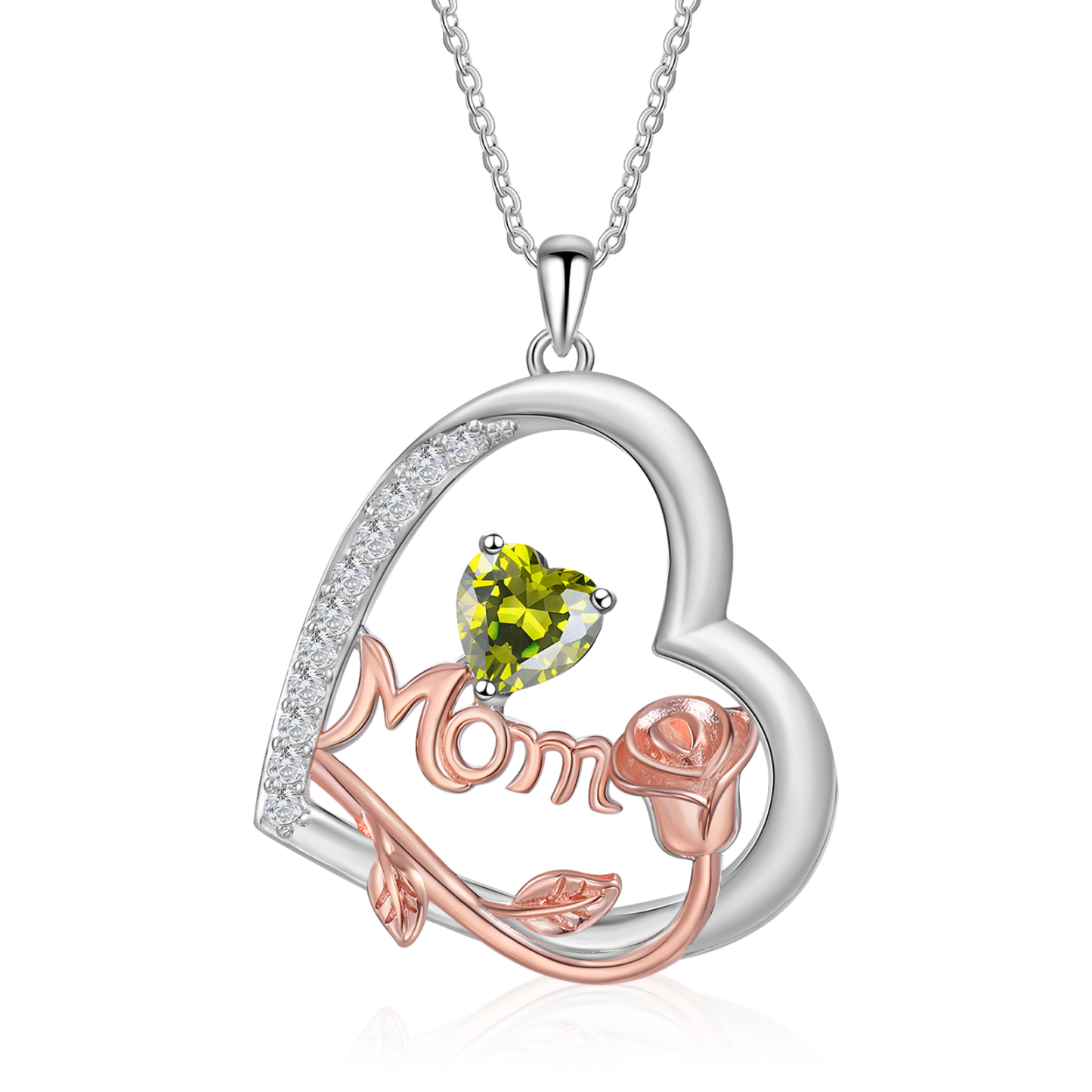 Name - Personalized Silver Heart Necklace with Birthstone and Name as a Mother's Day Gift for Mom