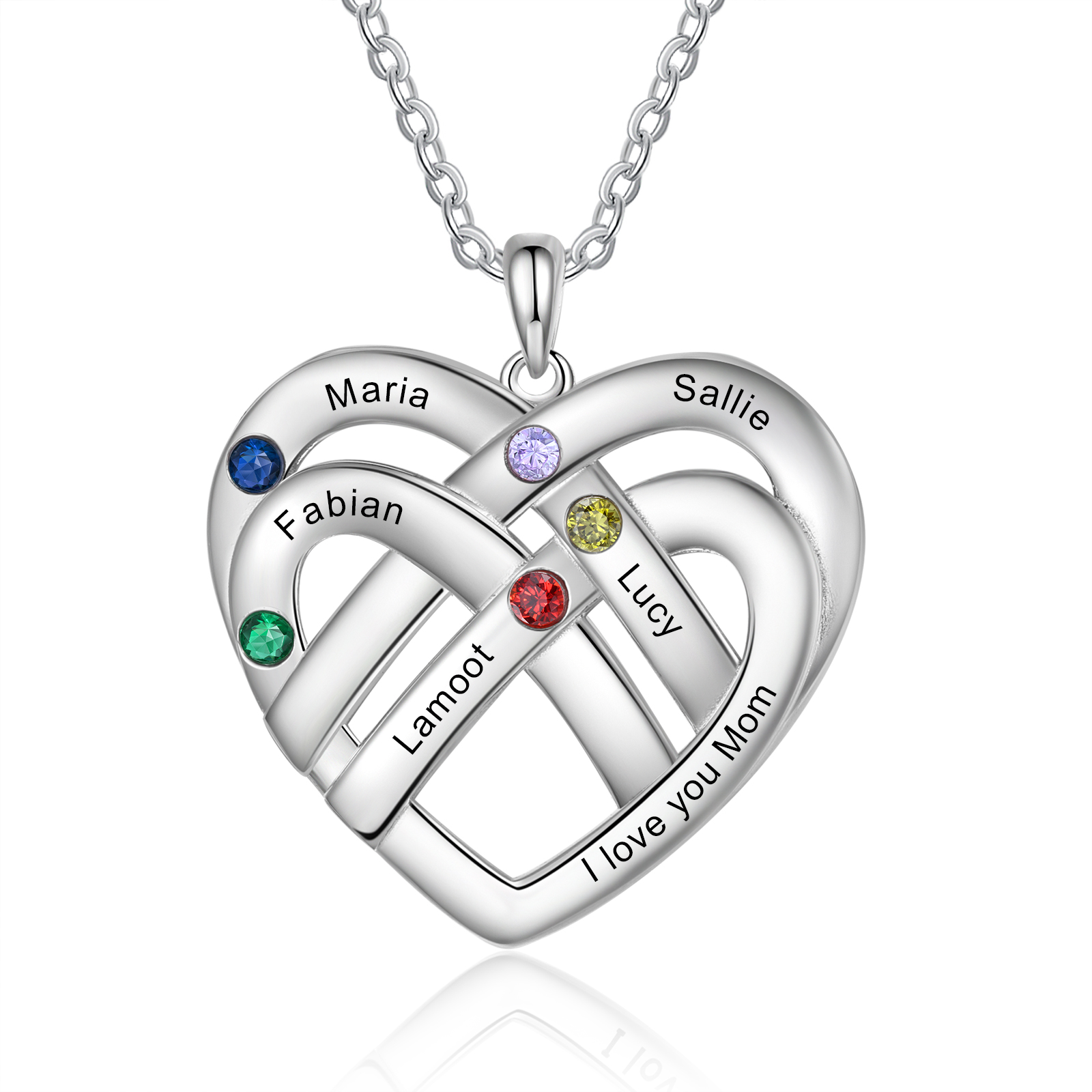 5 Names - Personalized Double Layer Heart Necklace with Custom Name an