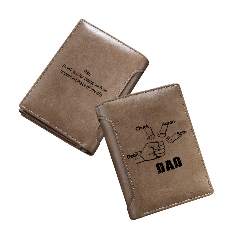 4 Names - Personalized Leather Men's Wallet Custom Text Wallet for Dad