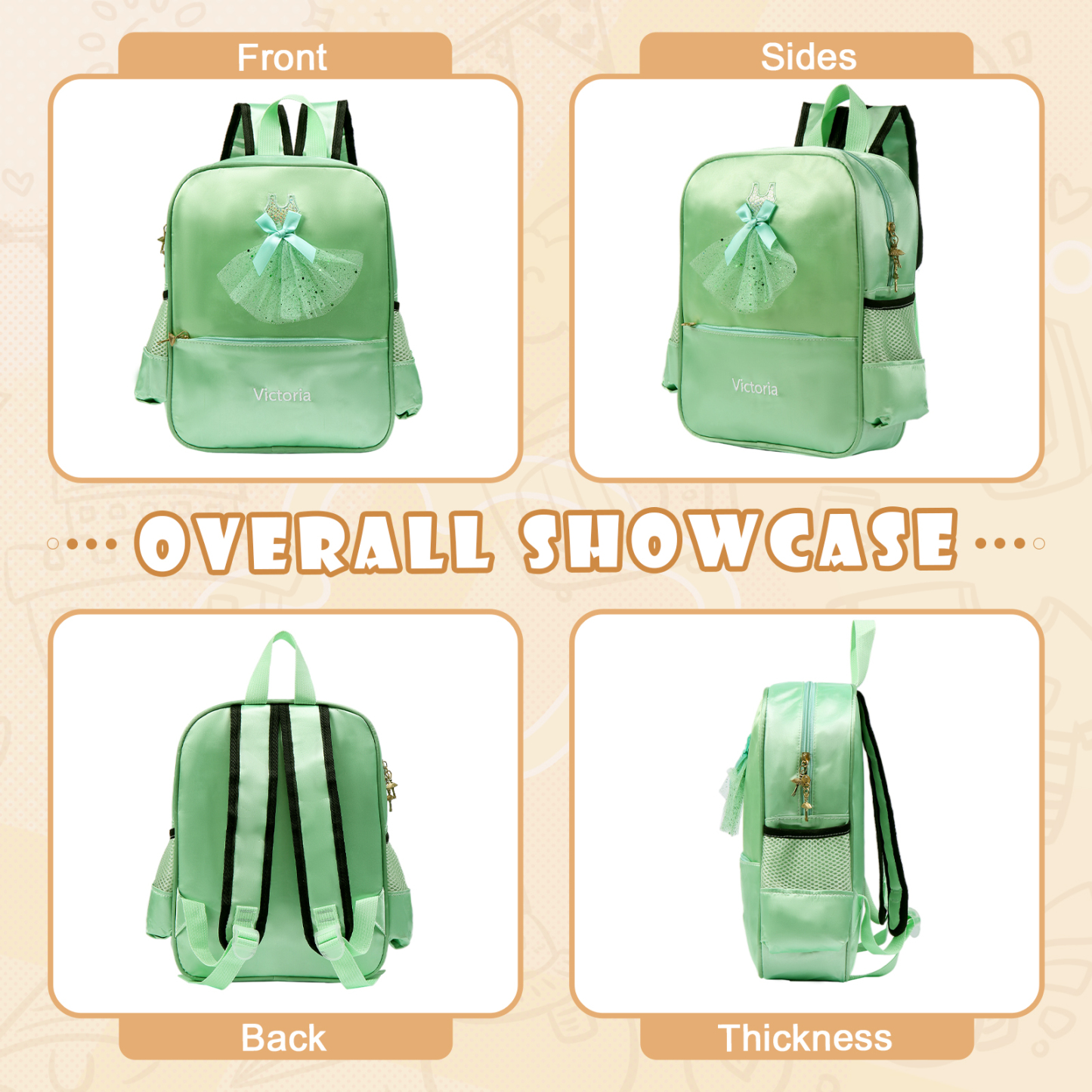 Personalized Name Band Princess Dress Accessories Satin Children Backpack Back To School Gift