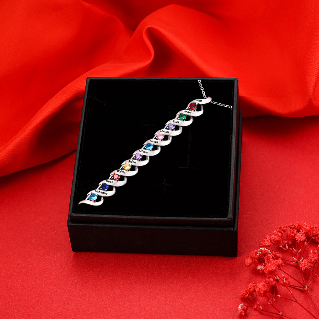 Personalized Necklace Cascading Pendant with 10 Birthstones Engraving 10 Names Gifts for Her