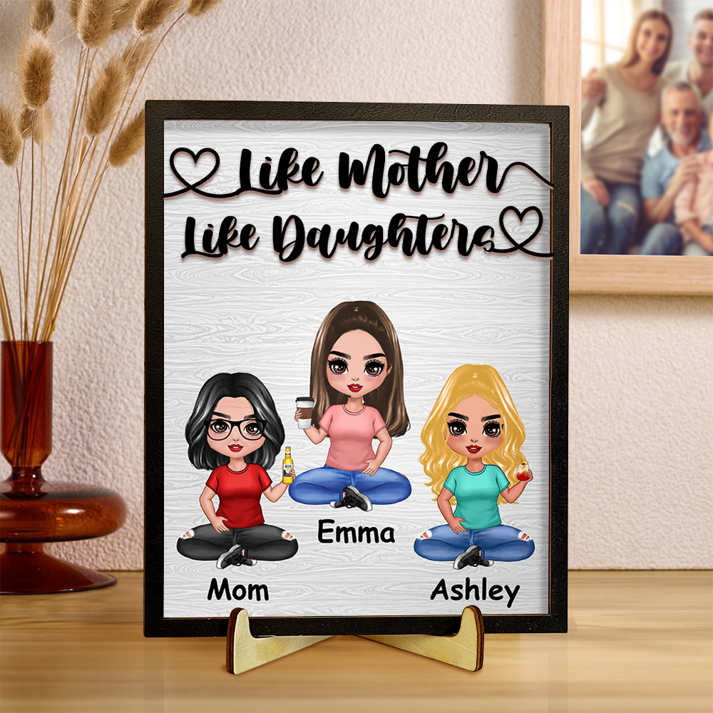 Personalized Mother-Daughter Custom Cartoon Character Style Home Frame Mother's Day Wooden Ornaments for Mom