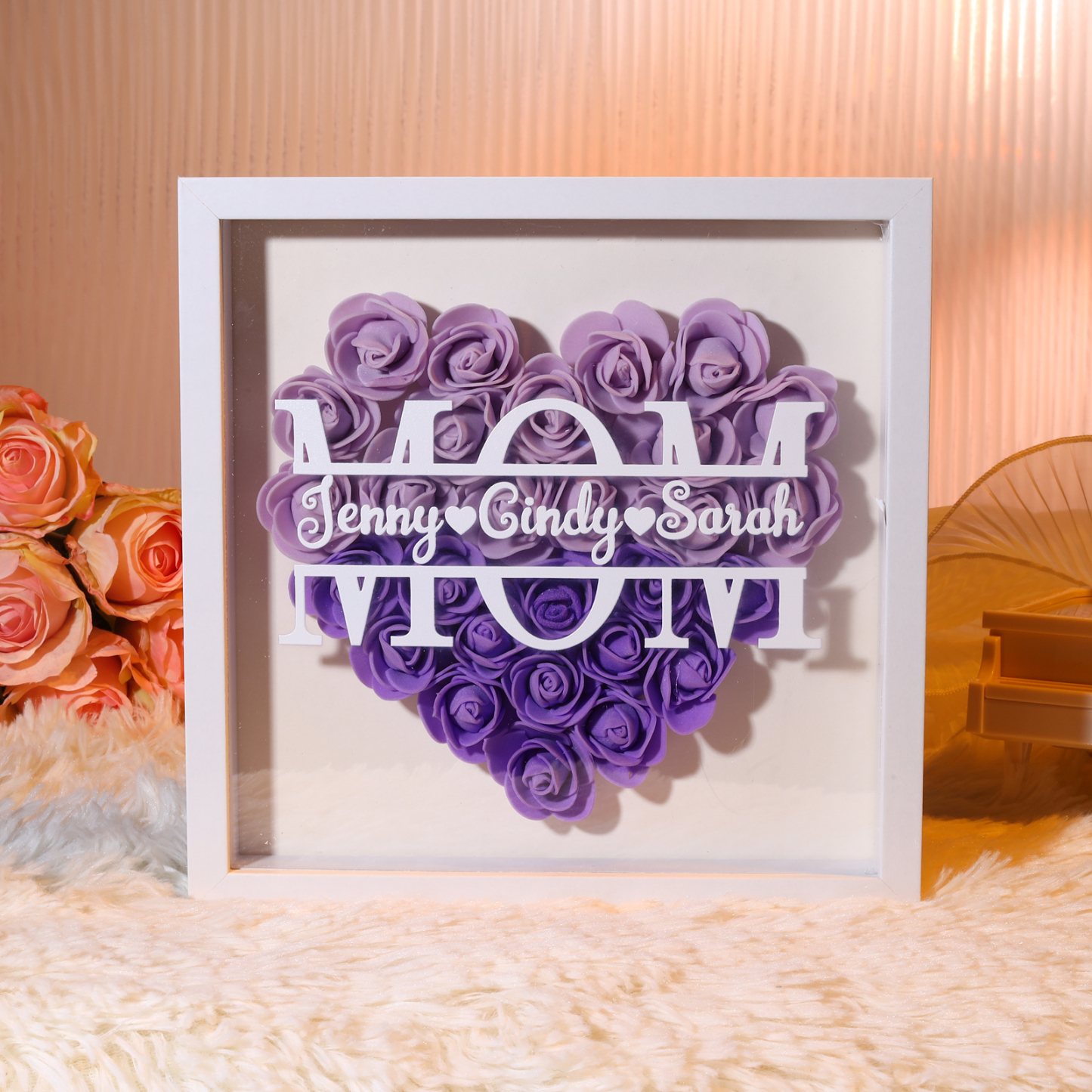 Personalized Name Rose Heart Density Board Frame Custom Text Gift For Mom