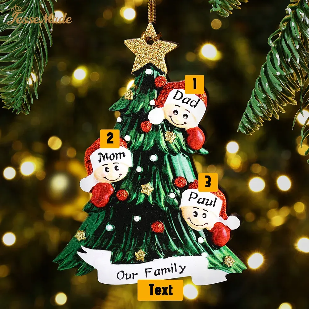 Personalized Family Enamel Cup & Ornament Set – Custom 3 Names & 1 Text Gift Box Christmas Gift for Family | Jessemade