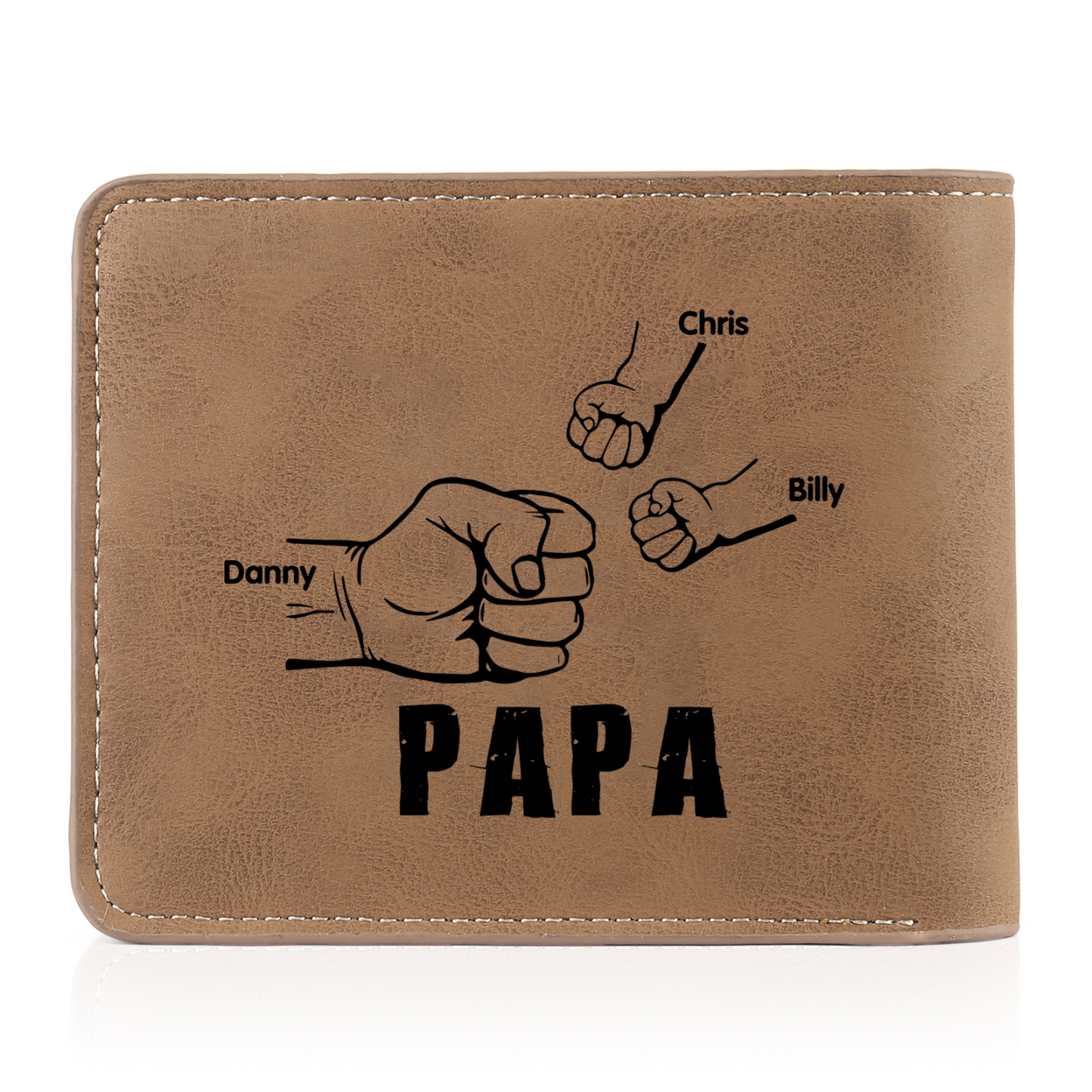 3-Names Personalized Leather Men's wallet With Card Slot Engraved With Name And Photo For Papa As a Father's Day Unique Gift