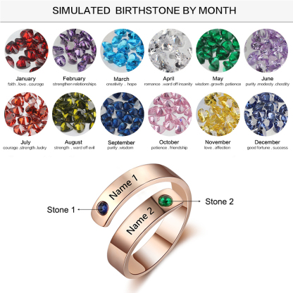 Personalized Ring With 2 Birthstones Engraved Names Ring Gift For Women