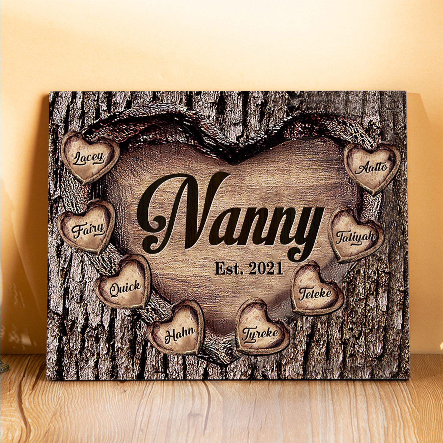 8 Names-Personalized Nana Wooden Ornament Custom Text And Date Home Decoration for Family